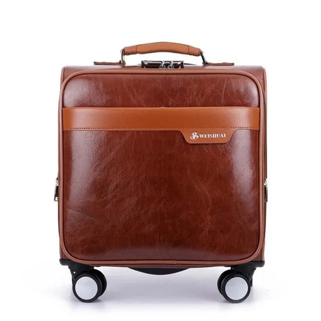 16 Inch Business Casual Men'S Board Chassis Trolley Suitcase Caster Oil Skin Lockbox Rolling