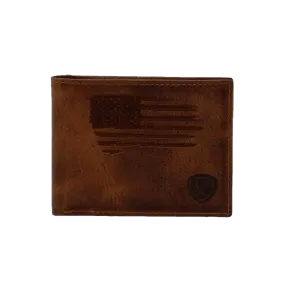 Ariat® Men's Brown USA Flag Leather Bi-Fold Wallet A3545602