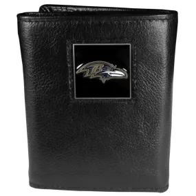 Baltimore Ravens Deluxe Leather Tri-fold Wallet Packaged in Gift Box