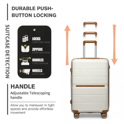 British Traveller 24" Multi-Texture Hard Shell Suitcase with TSA Lock - Cream | Durable Polypropylene Luggage for Business & Leisure