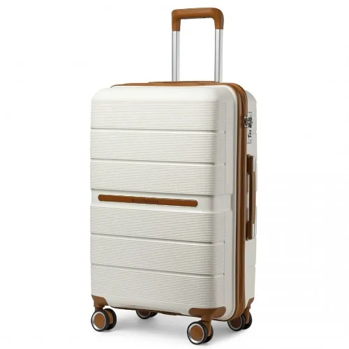 British Traveller 24" Multi-Texture Hard Shell Suitcase with TSA Lock - Cream | Durable Polypropylene Luggage for Business & Leisure