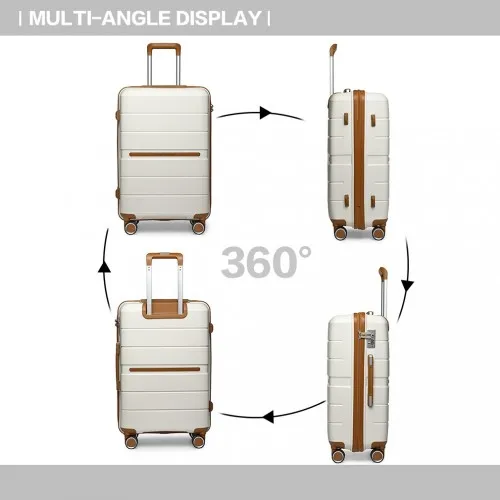 British Traveller 24" Multi-Texture Hard Shell Suitcase with TSA Lock - Cream | Durable Polypropylene Luggage for Business & Leisure