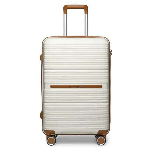 British Traveller 24" Multi-Texture Hard Shell Suitcase with TSA Lock - Cream | Durable Polypropylene Luggage for Business & Leisure