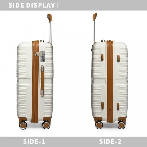 British Traveller 24" Multi-Texture Hard Shell Suitcase with TSA Lock - Cream | Durable Polypropylene Luggage for Business & Leisure