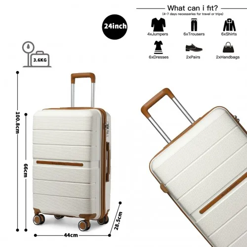 British Traveller 24" Multi-Texture Hard Shell Suitcase with TSA Lock - Cream | Durable Polypropylene Luggage for Business & Leisure