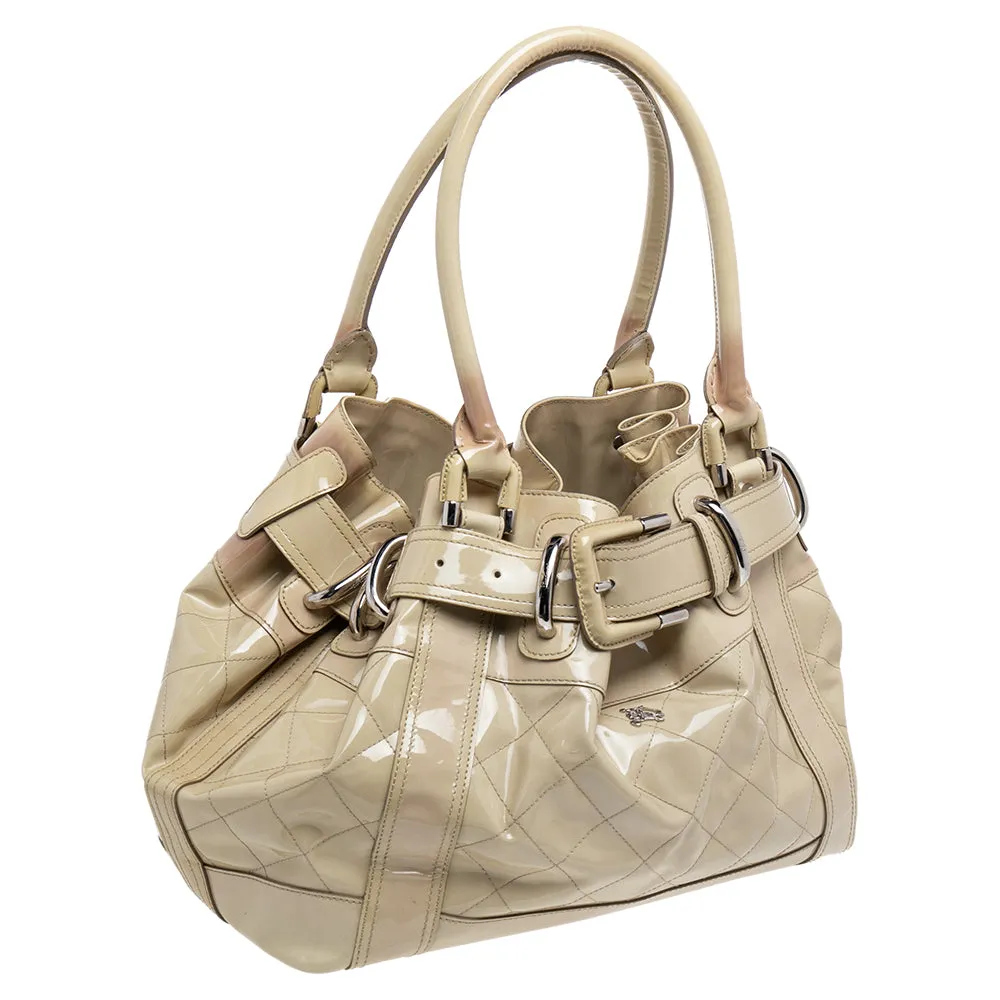 Burberry Cream Quilted Patent Leather Beaton Tote