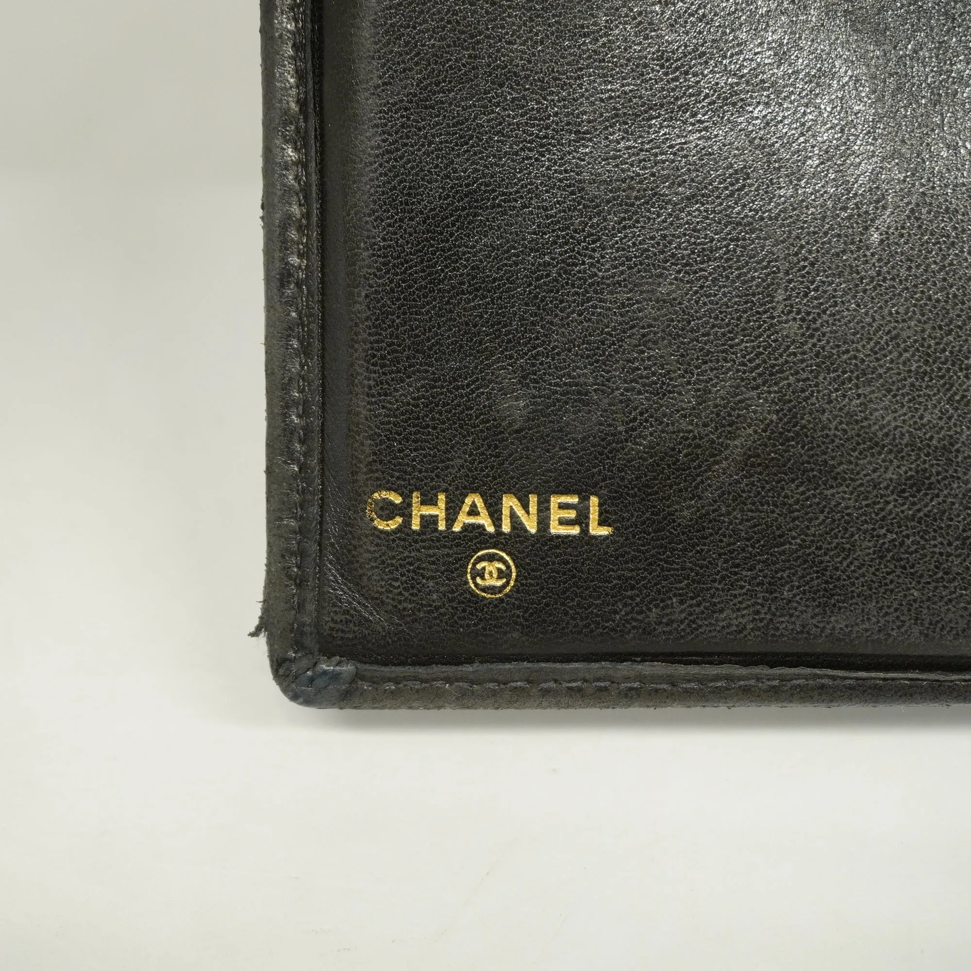 CHANEL  Bicolor Bi-fold Wallet Women's Lambskin Black