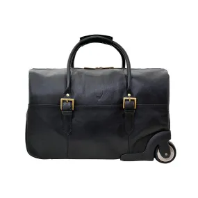 Charles Leather Wheeled Travel Weekend Luggage Bag in Black