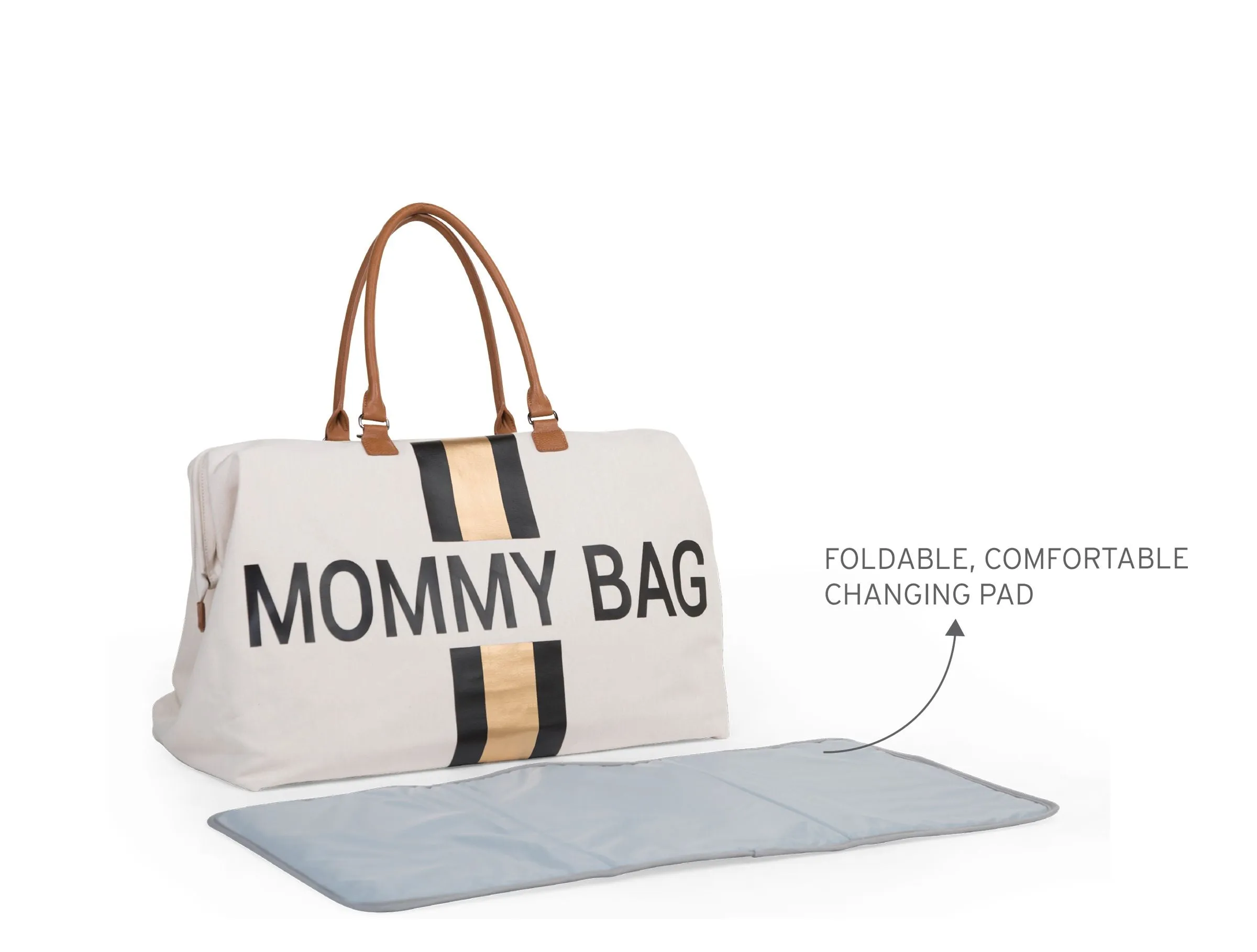 Childhome Mommy Bag Nursery Bag - Off White with Black/Gold Stripes