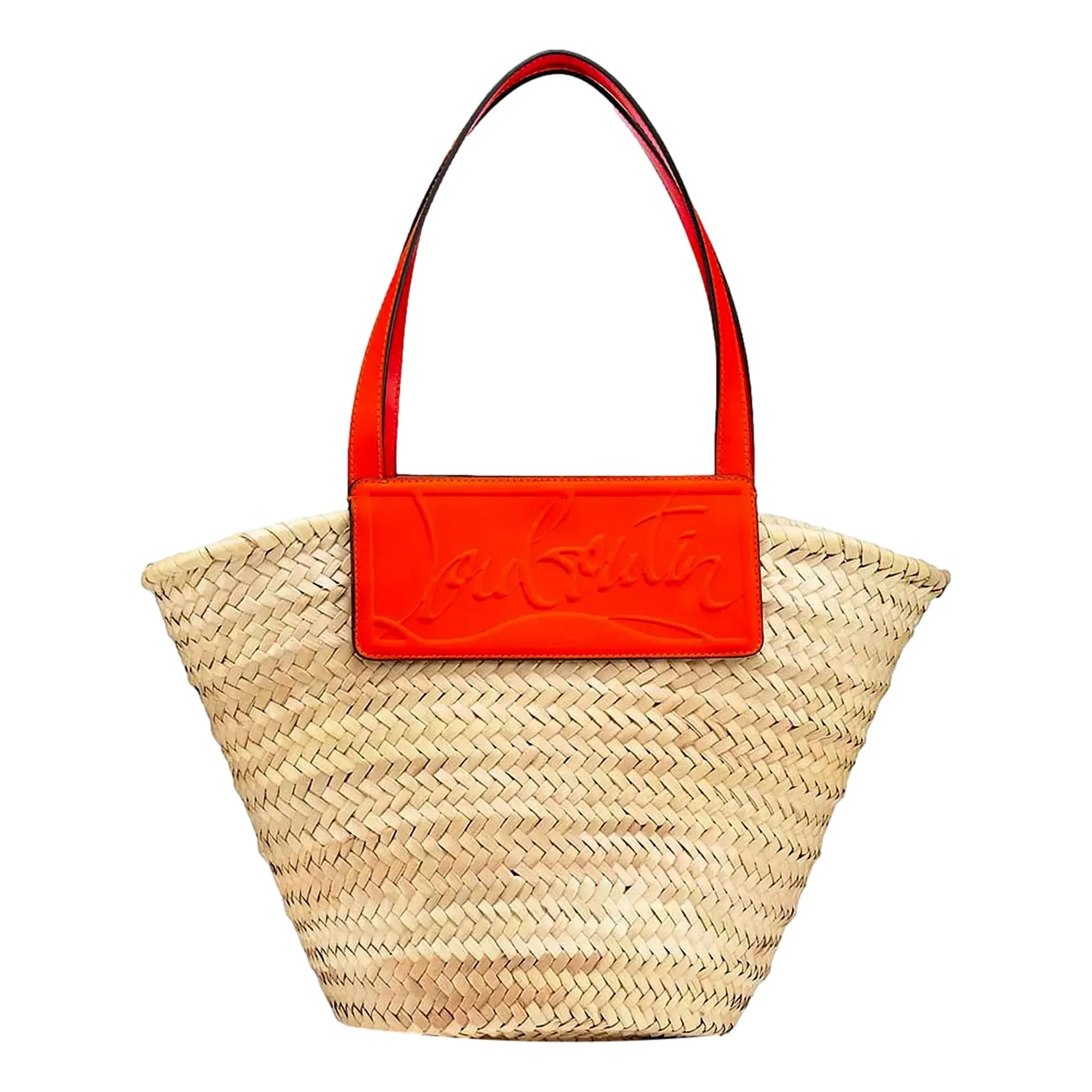 Christian Louboutin Loubishore Orange Woven Raffia Large Tote Bag