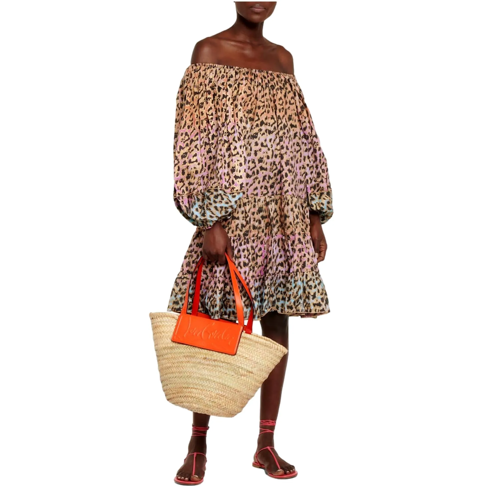 Christian Louboutin Loubishore Orange Woven Raffia Large Tote Bag