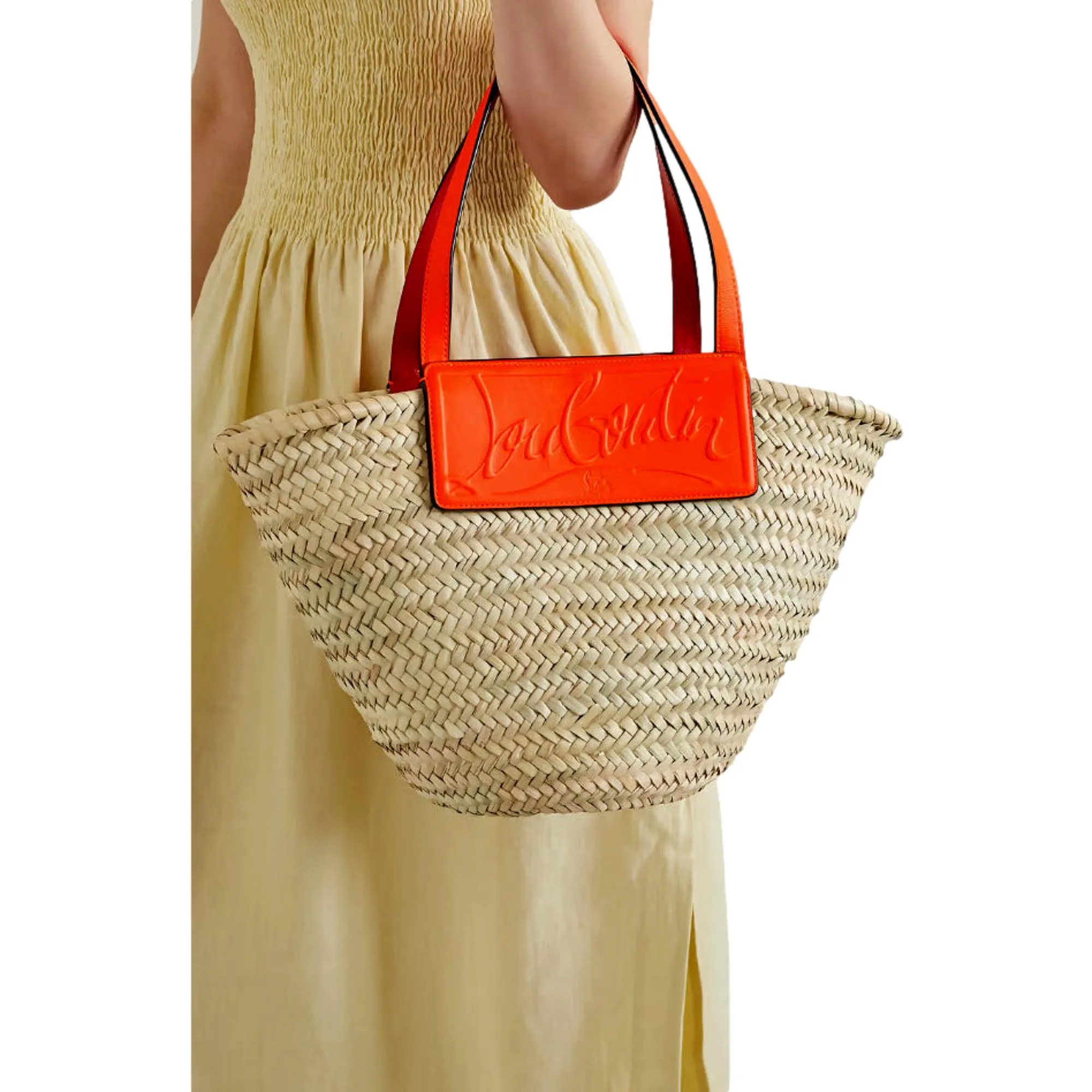 Christian Louboutin Loubishore Orange Woven Raffia Large Tote Bag