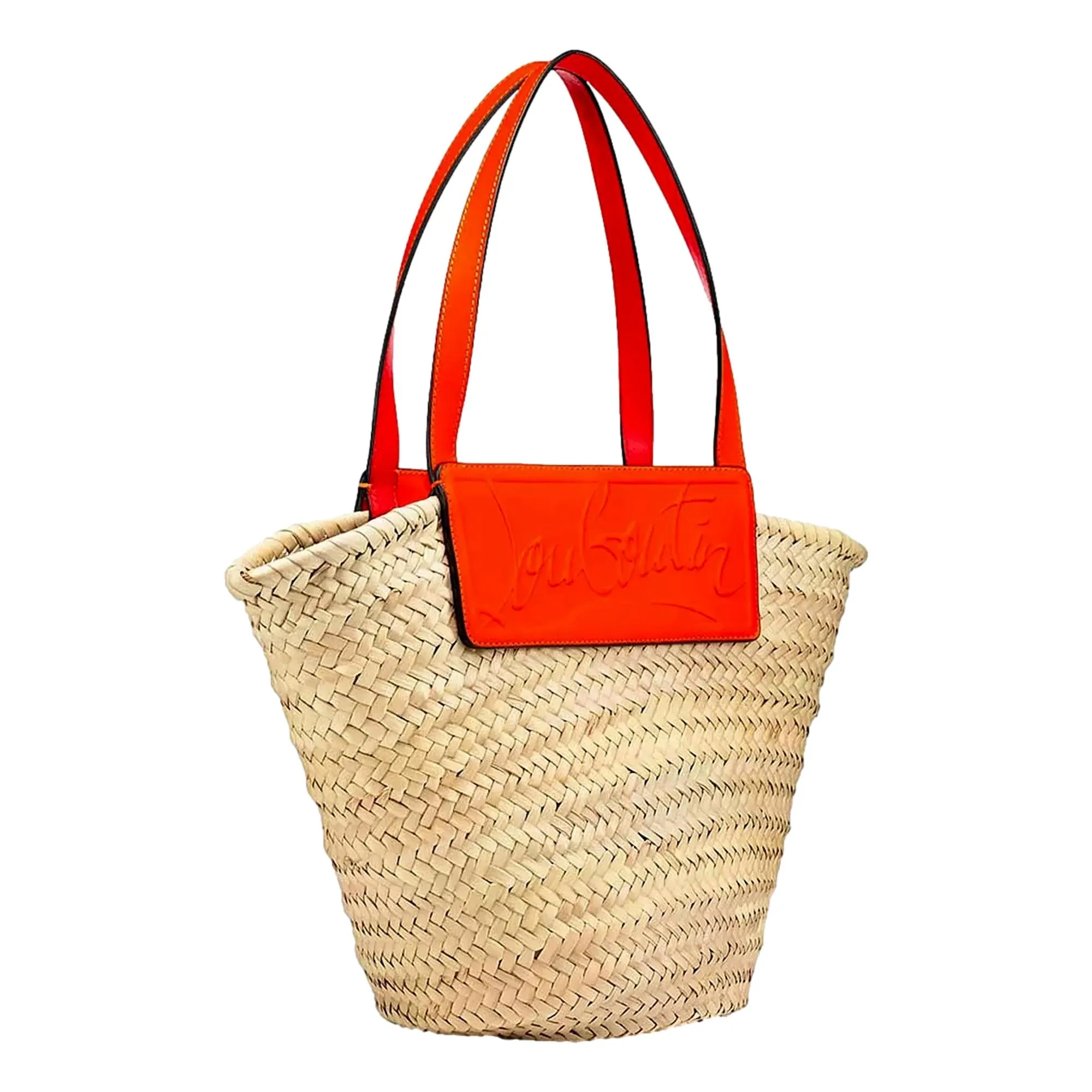 Christian Louboutin Loubishore Orange Woven Raffia Large Tote Bag