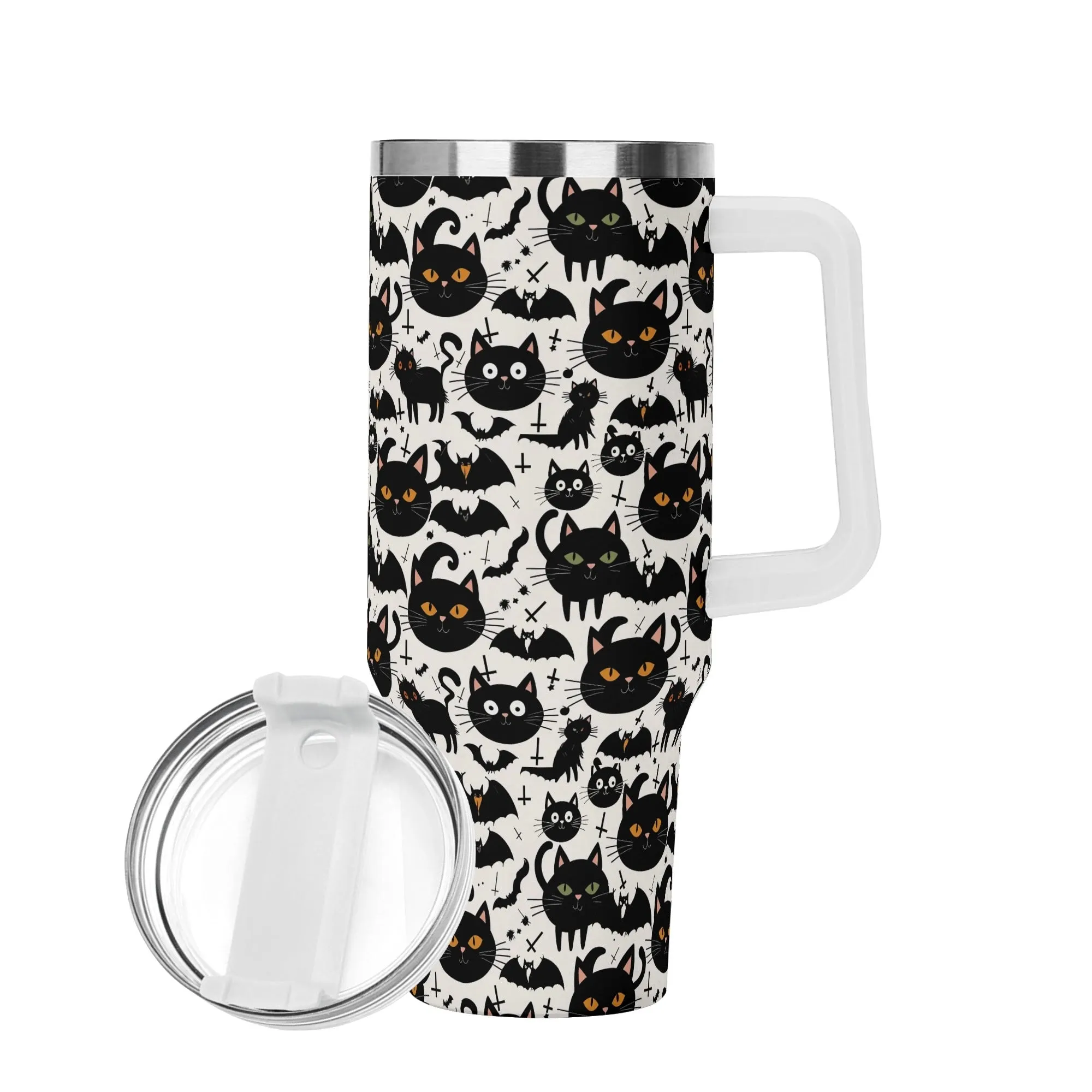 Crazy Cat Lady 40oz Stainless Steel Tumbler Gift With White Handle and Straw