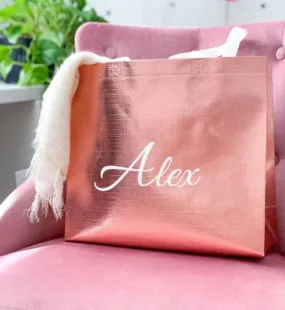 Custom Rose Gold Tote Gift Bags -Personalized Bridesmaid Beach Bag -  Beach Bags - Beach Tote Bag with Name - Wedding Favor Bridesmaid Gift