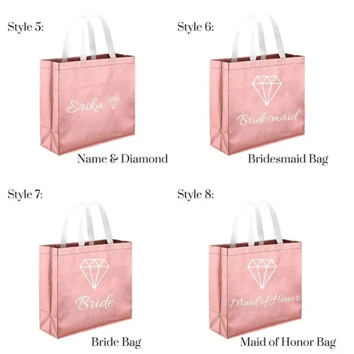 Custom Rose Gold Tote Gift Bags -Personalized Bridesmaid Beach Bag -  Beach Bags - Beach Tote Bag with Name - Wedding Favor Bridesmaid Gift