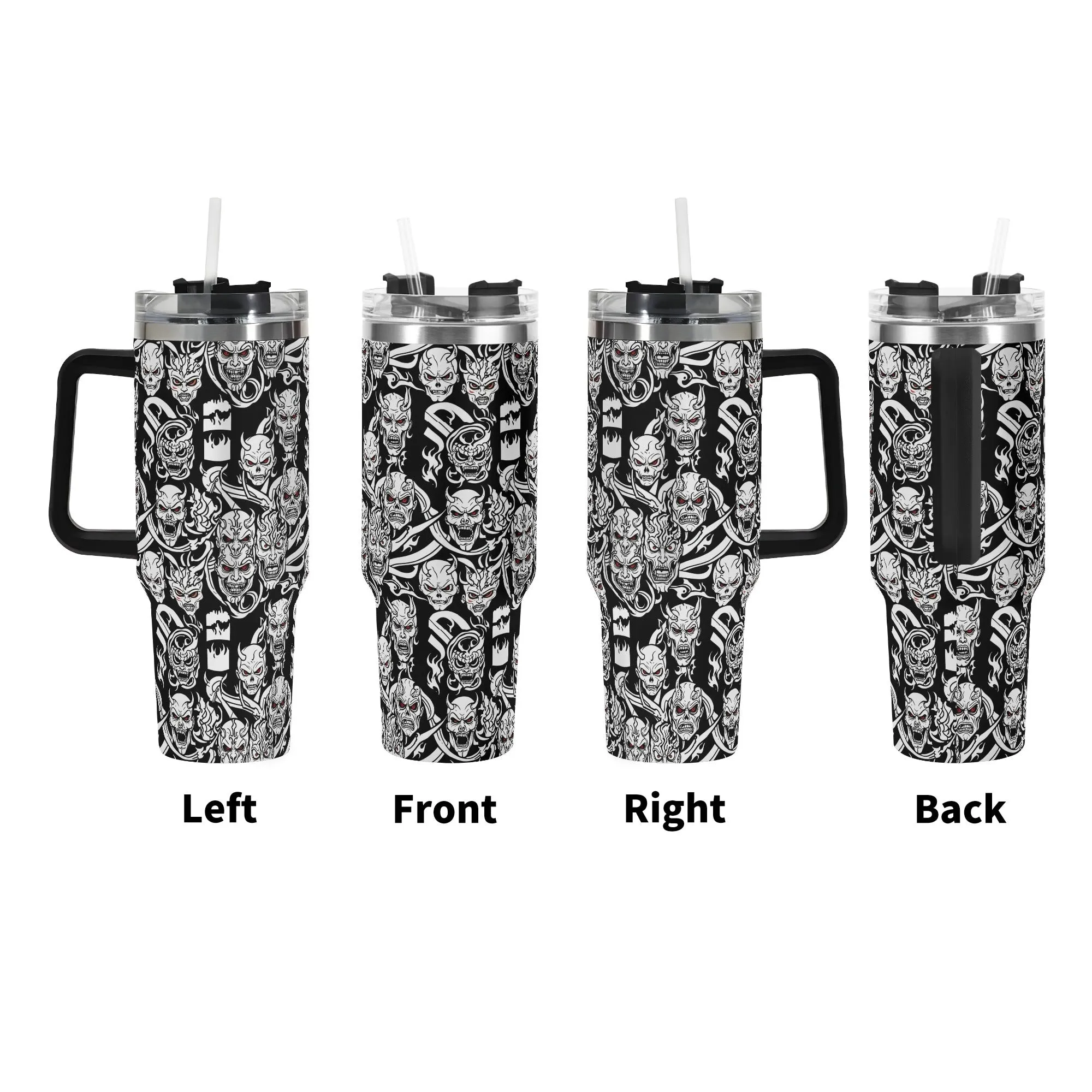 Demons 40oz Stainless Steel Tumbler Gift With Black Handle and Straw