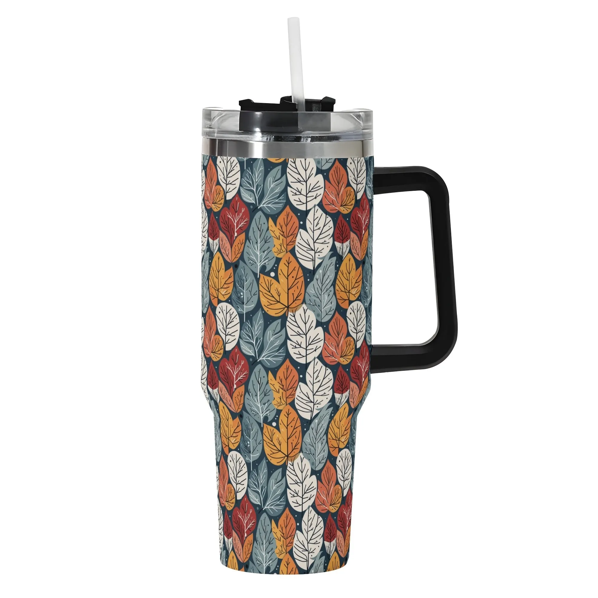 Fall Into Winter 40oz Stainless Steel Tumbler Gift With Black Handle and Straw