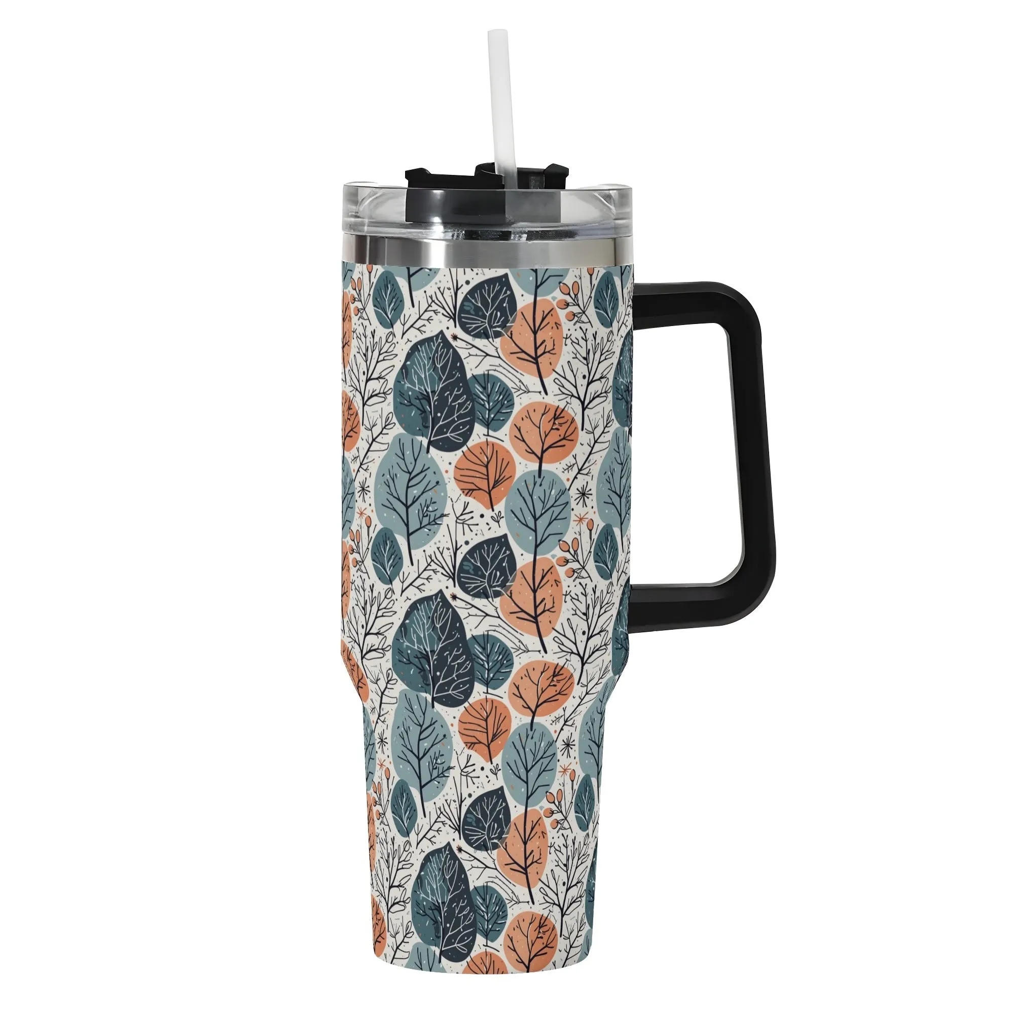 Freezing Leaves 40oz Stainless Steel Tumbler Gift With Black Handle and Straw