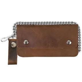 Hot Leathers WLC2008 Distressed Brown Bi-Fold Leather Wallet with Chain