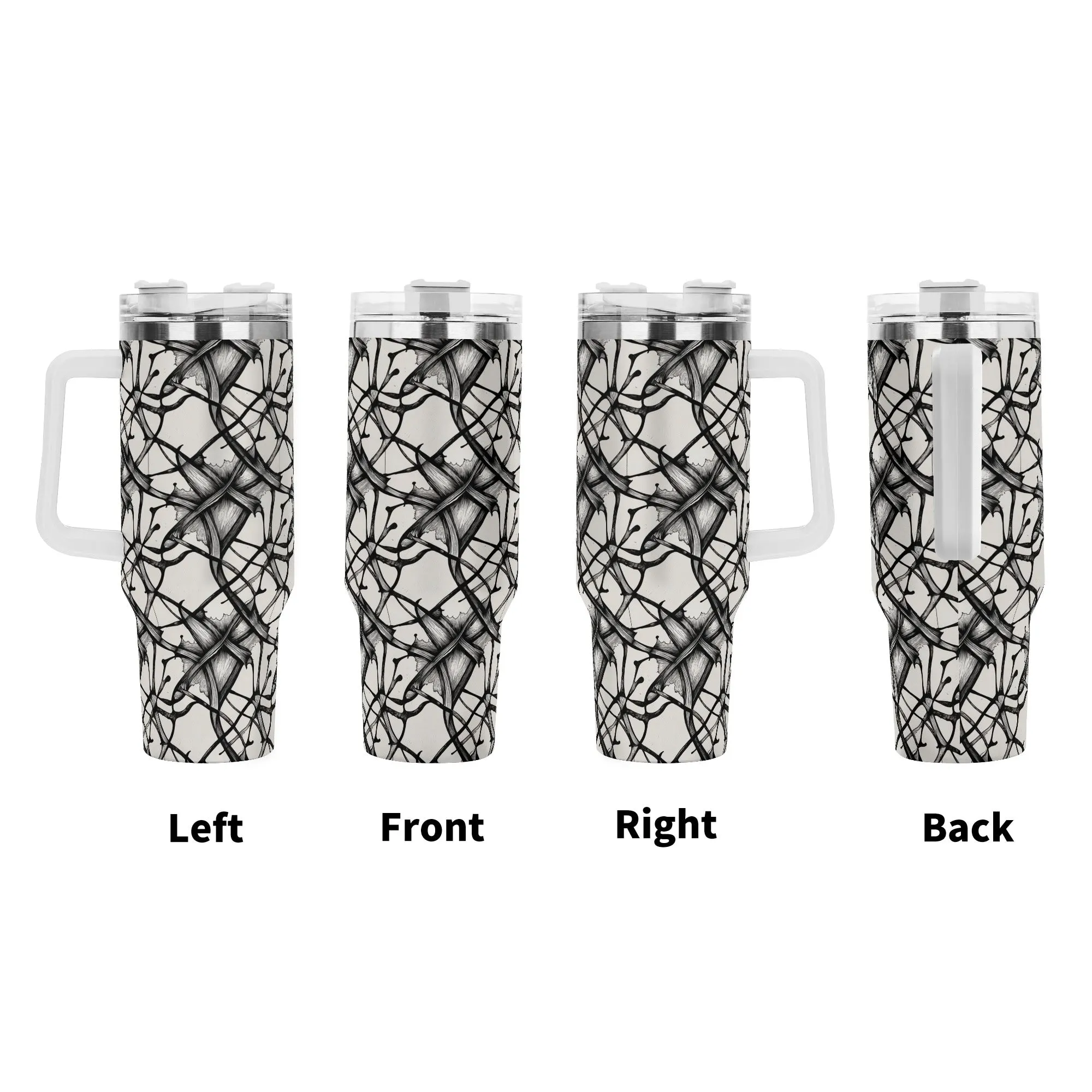 Ink Floral 40oz Stainless Steel Tumbler Gift With White Handle and Straw