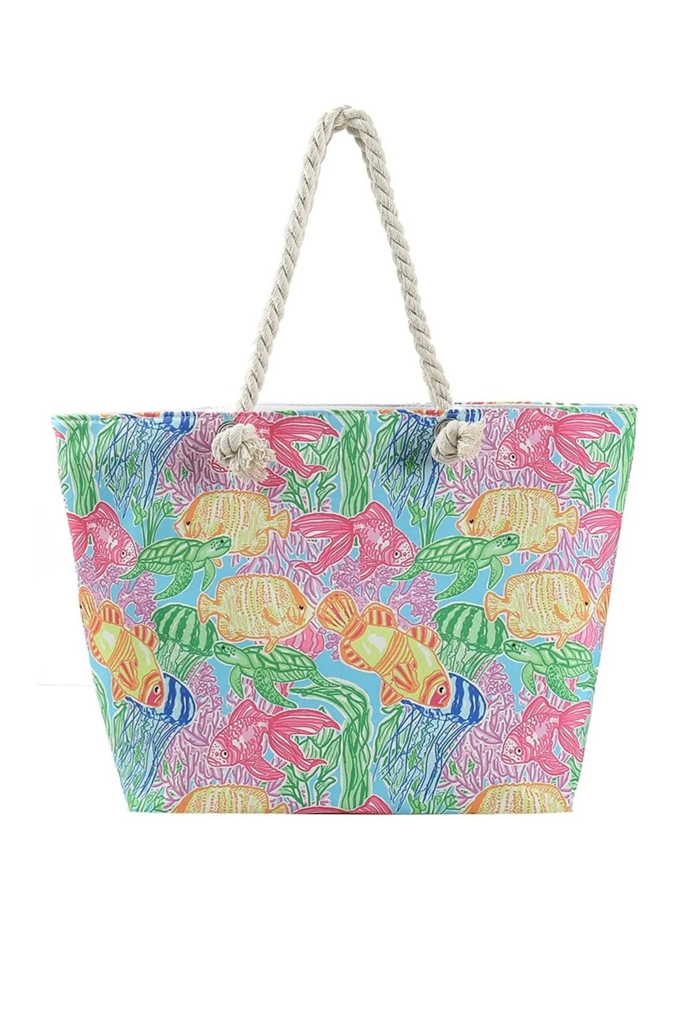 MB0225 Hand Drawn Fish Print Beach Tote Bag