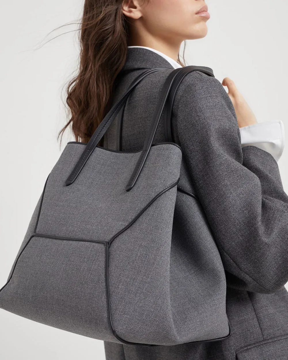 Medium Wool Canvas Shopper Tote in Medium Grey