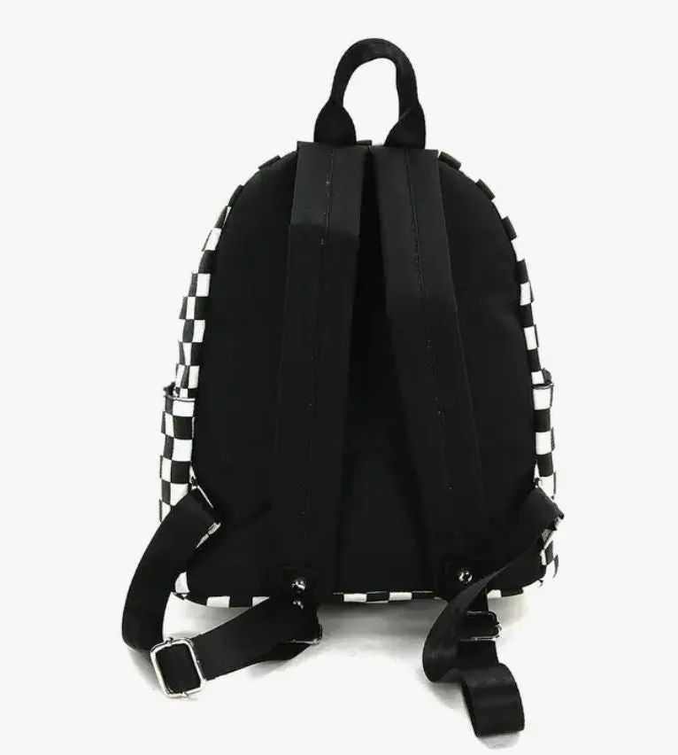 Mini Backpack - Black and White Checkered Canvas