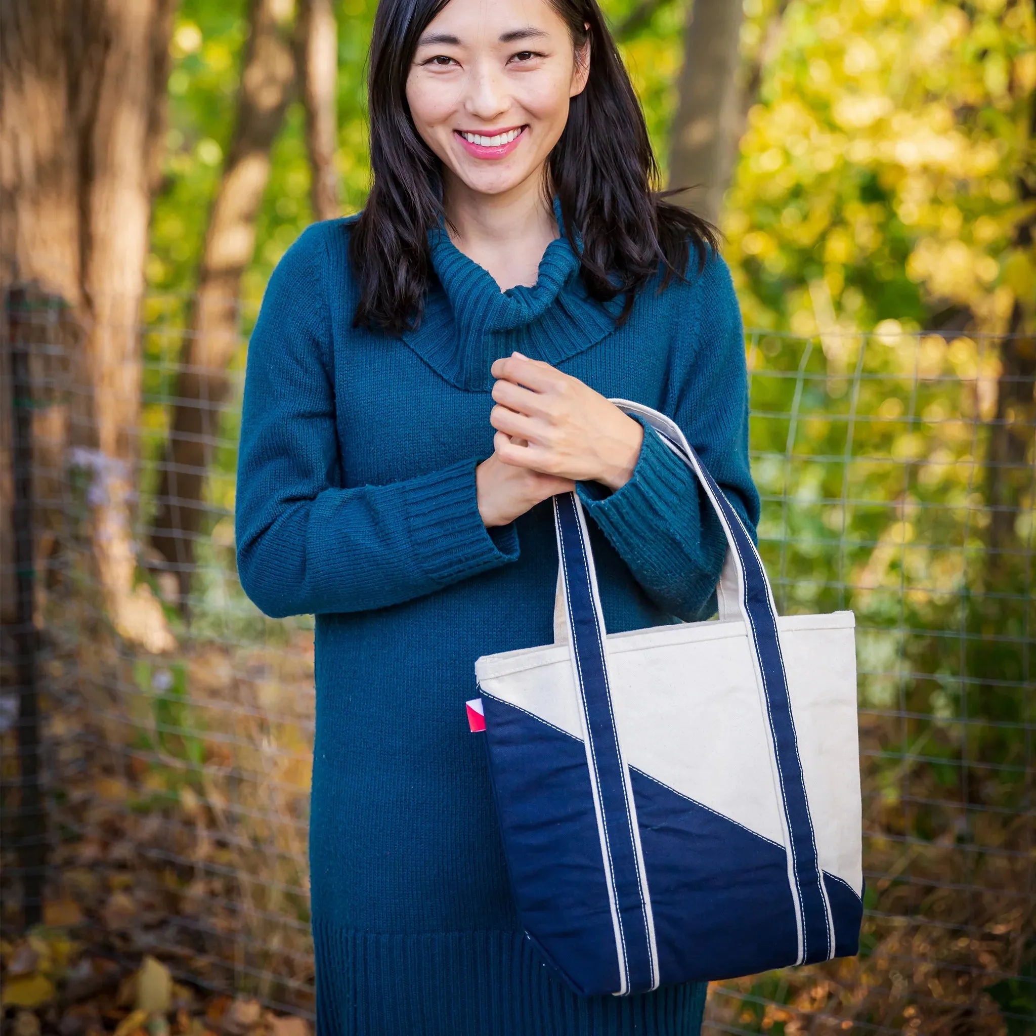 Navy Contemporary Canvas Diagonal Design Mini Tote Bag