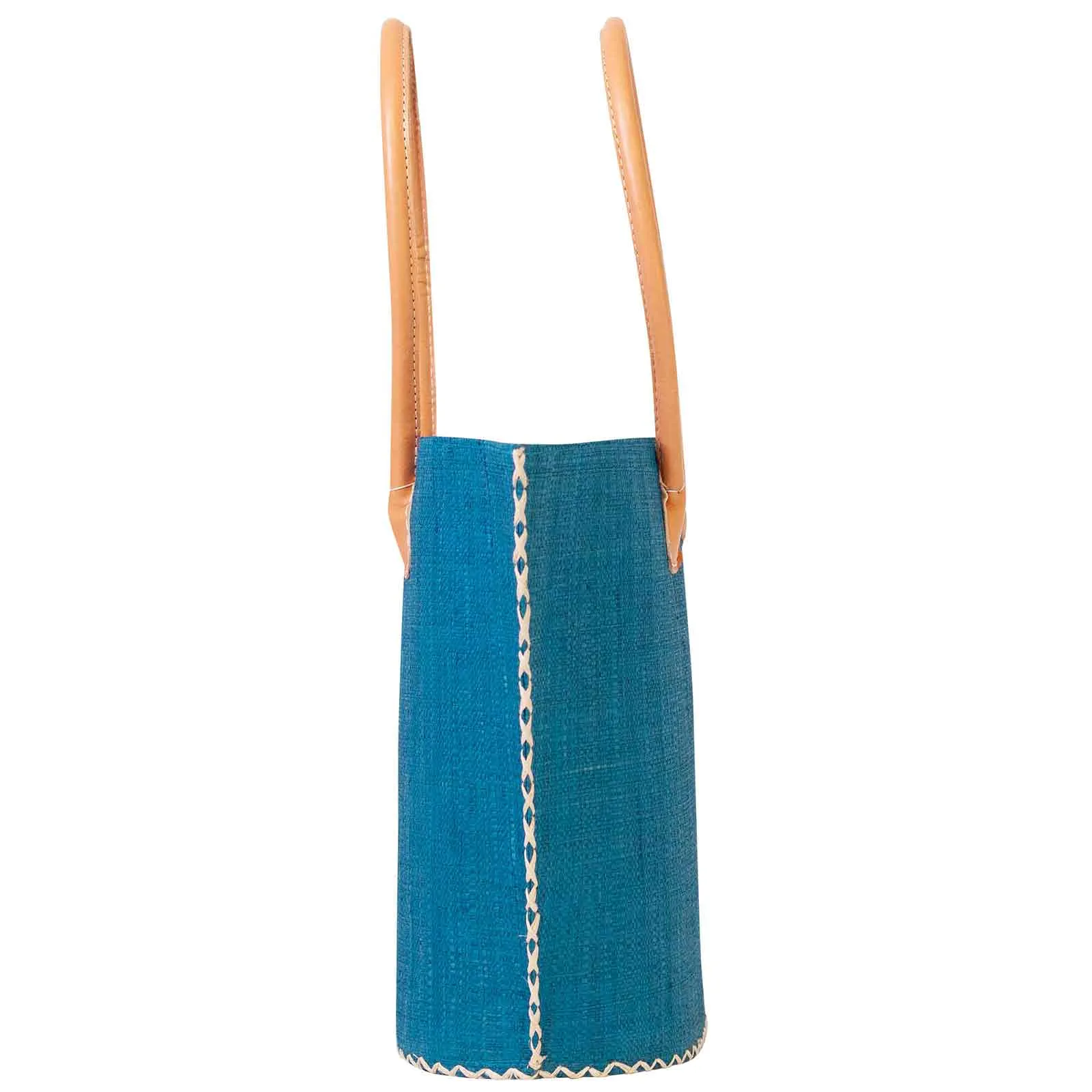 Raffia Turquoise Tote with Leather Handle