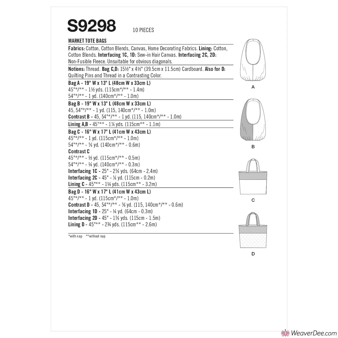 Simplicity Pattern S9298 Market Tote Bags