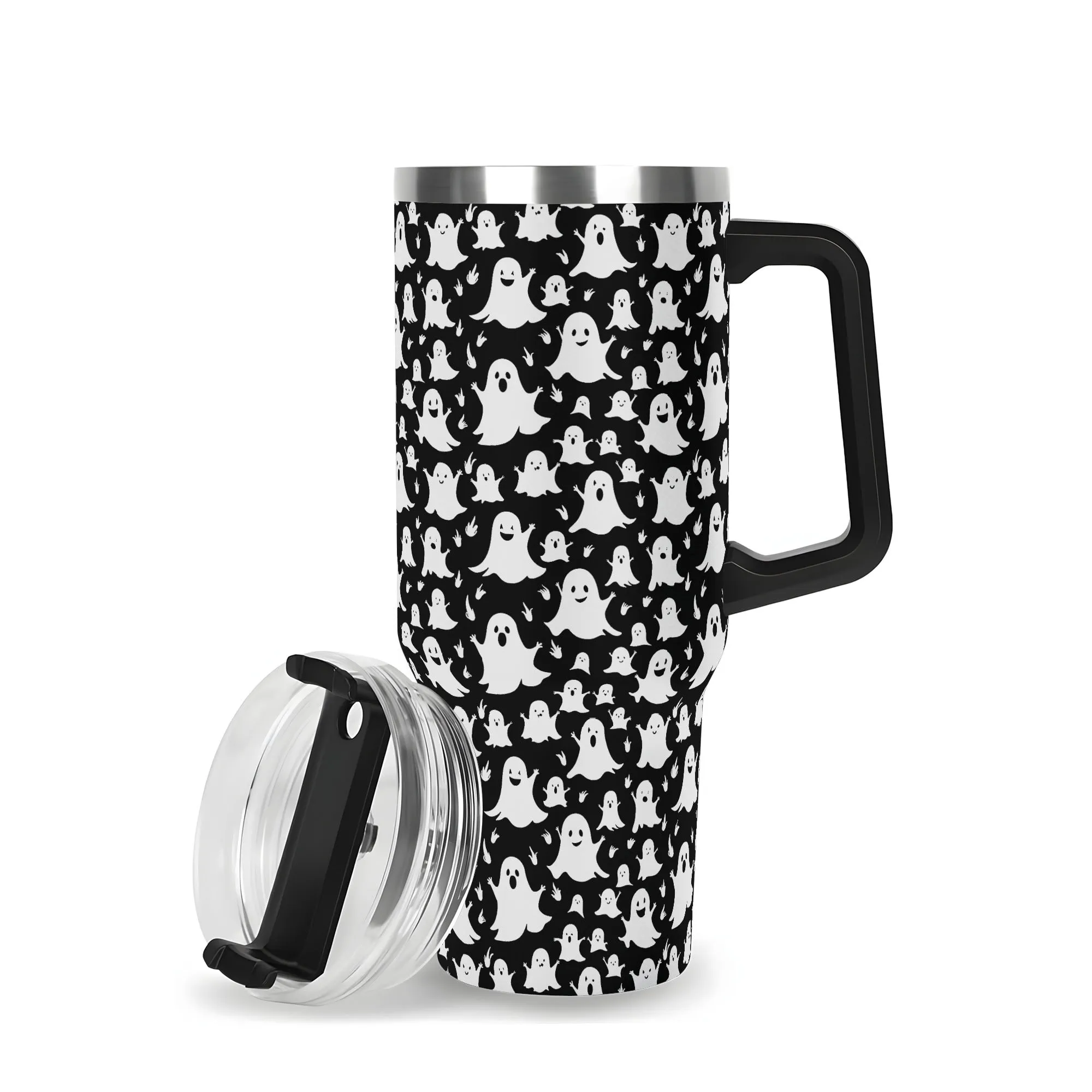 Spooky Ghost 40oz Stainless Steel Tumbler Gift With Black Handle and Straw