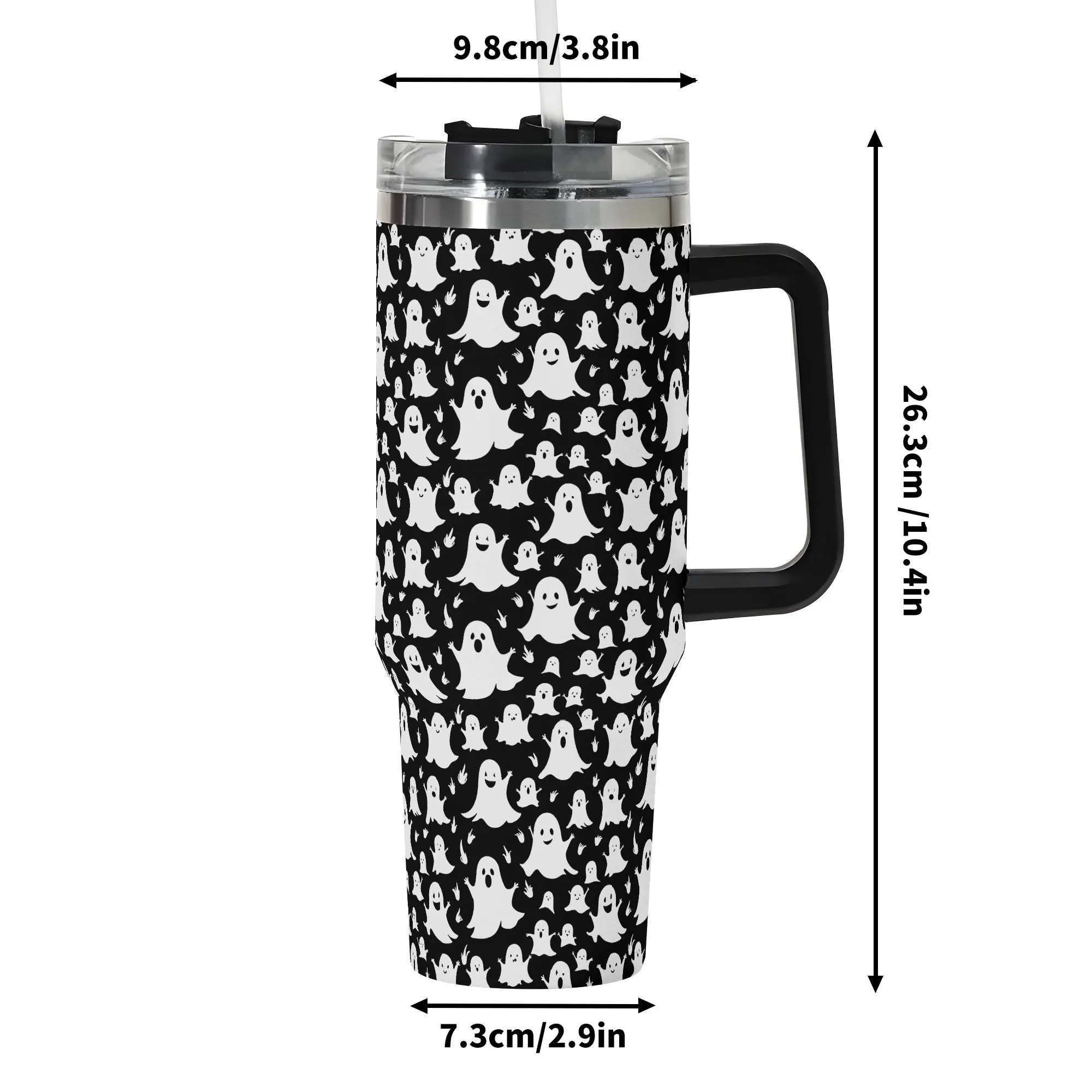 Spooky Ghost 40oz Stainless Steel Tumbler Gift With Black Handle and Straw