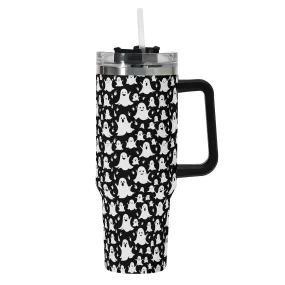 Spooky Ghost 40oz Stainless Steel Tumbler Gift With Black Handle and Straw