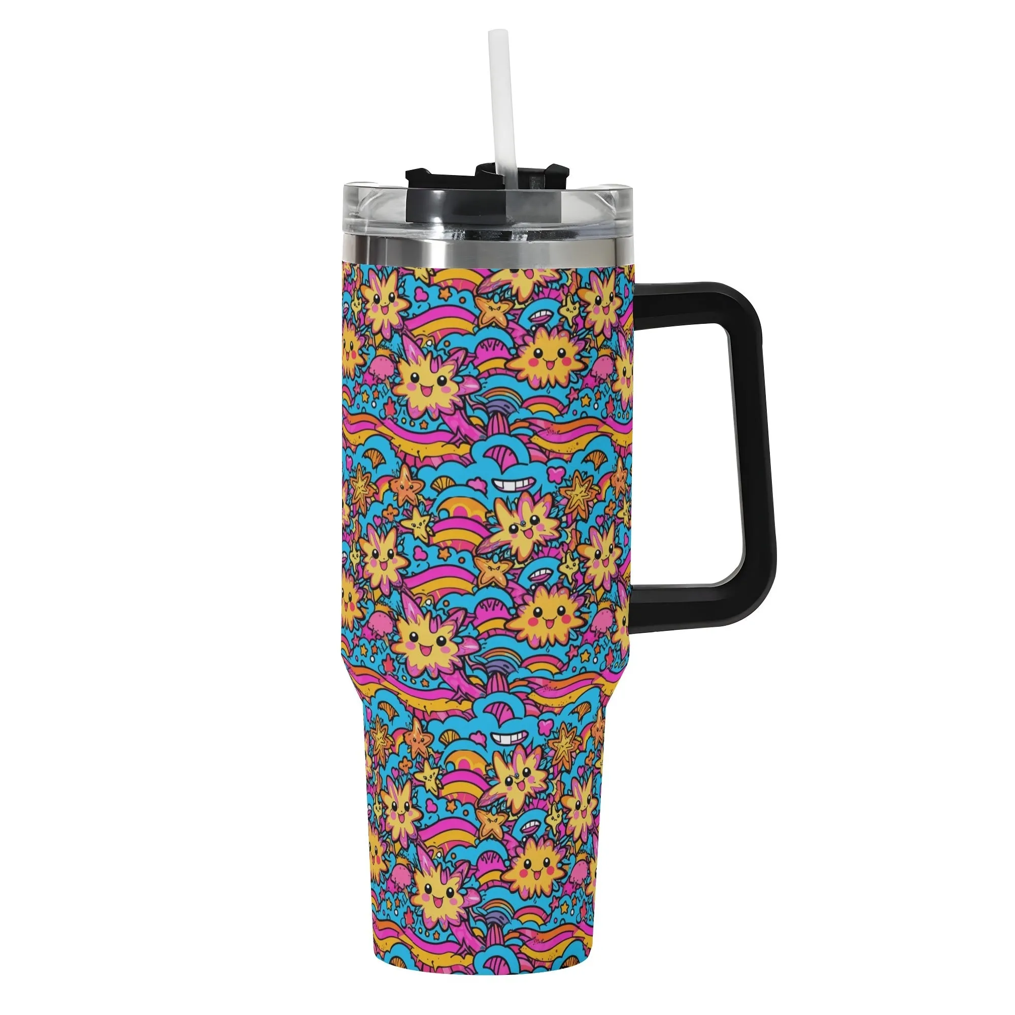 Squishy Stars 40oz Stainless Steel Tumbler Gift With Black Handle and Straw