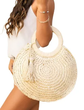 Straw Tassel O-Ring Tote