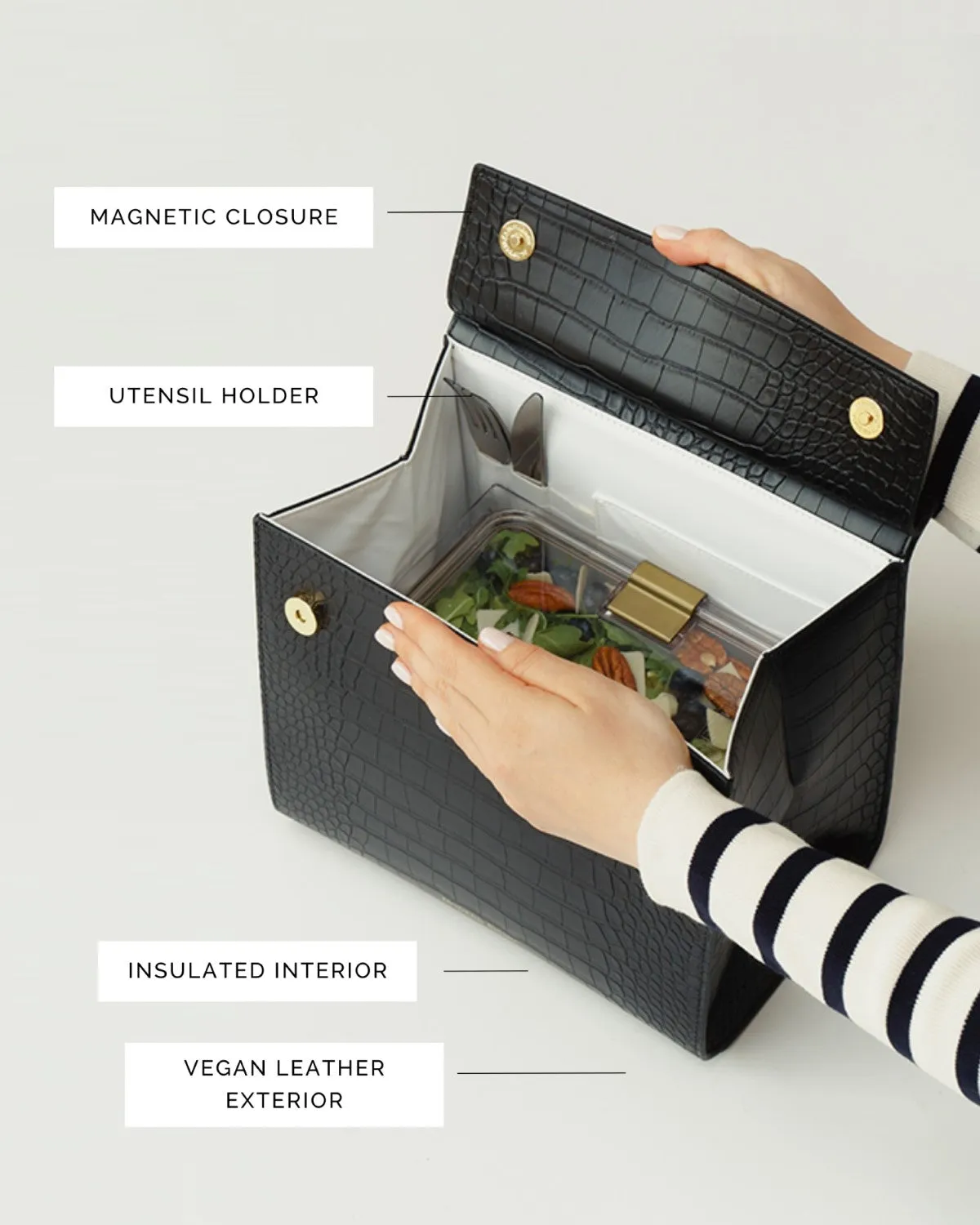 The Luncher - Black Croc | Designer Lunch Bags & Totes