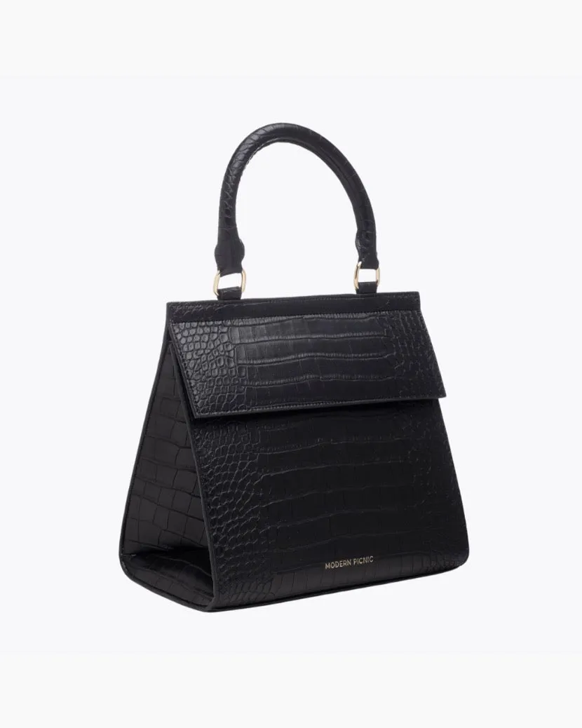 The Luncher - Black Croc | Designer Lunch Bags & Totes