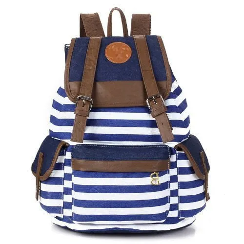 Unisex Fashionable Canvas Backpack School Bag Super Cute Stripe School College Laptop Bag for Teens Girls Boys Students