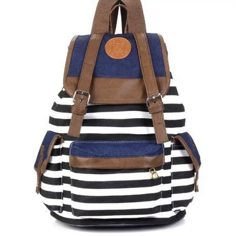 Unisex Fashionable Canvas Backpack School Bag Super Cute Stripe School College Laptop Bag for Teens Girls Boys Students