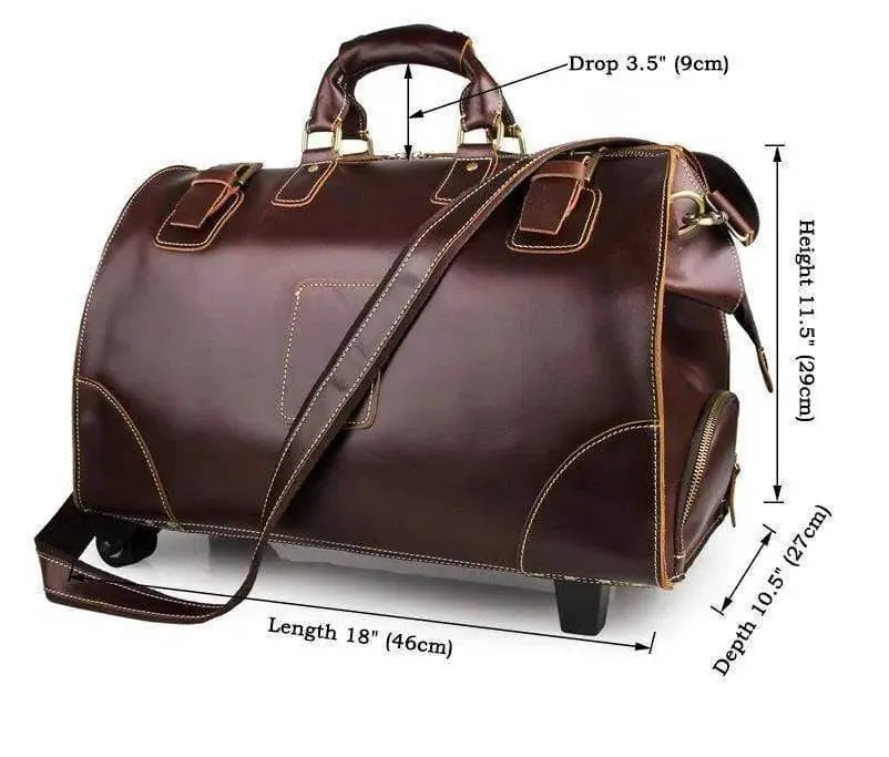 Vintage Dark  Brown Leather Wheeled Travelling Luggage Bags