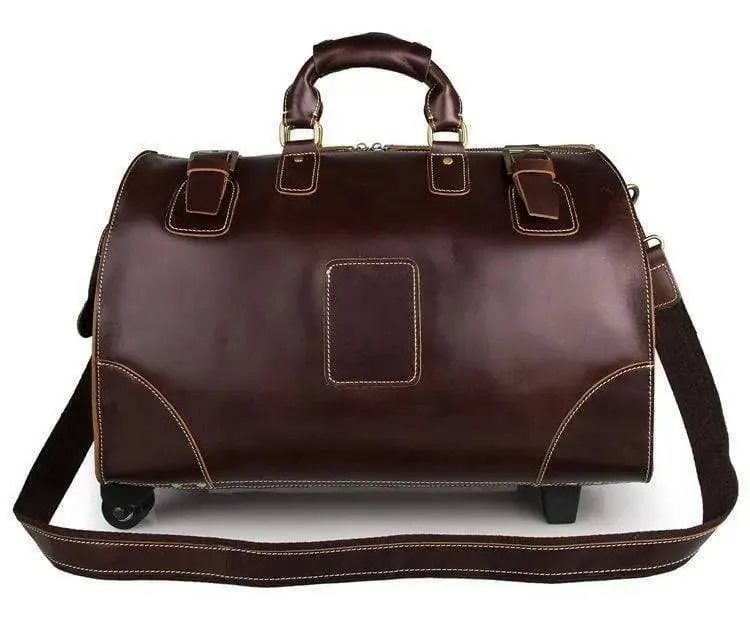 Vintage Dark  Brown Leather Wheeled Travelling Luggage Bags