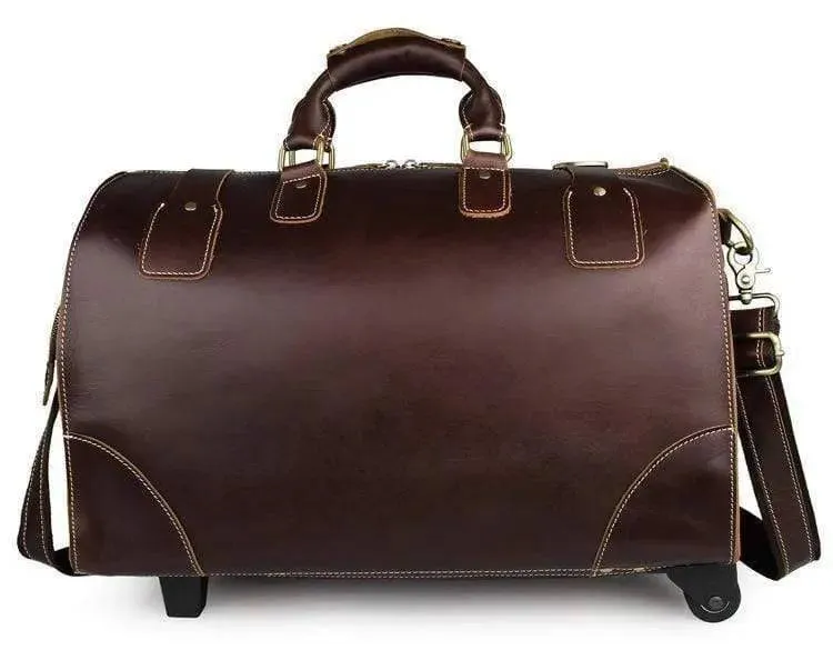 Vintage Dark  Brown Leather Wheeled Travelling Luggage Bags