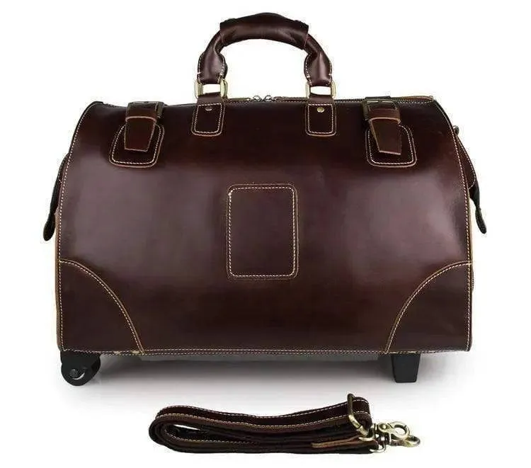 Vintage Dark  Brown Leather Wheeled Travelling Luggage Bags